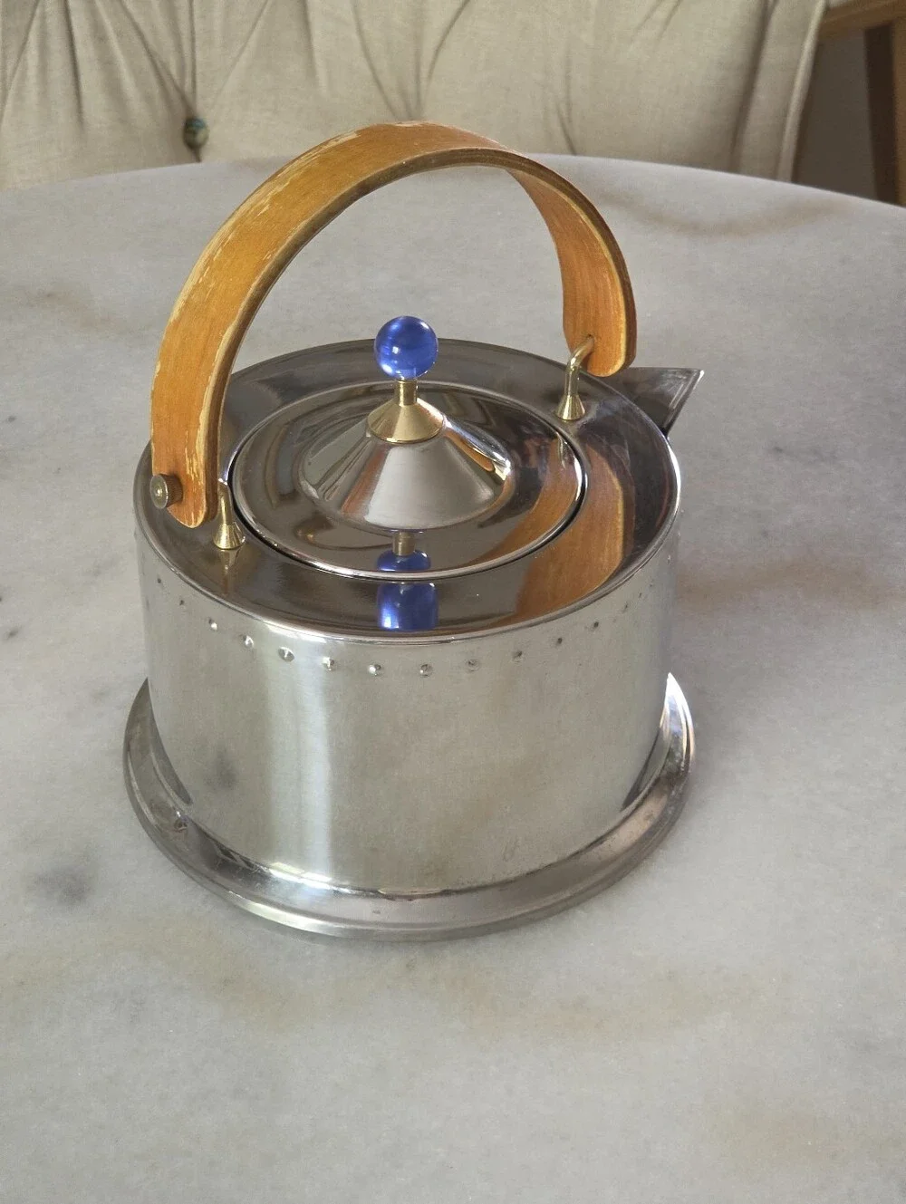 Vintage Bodum Ottoni Tea Kettle 1.5L, Stainless Steel, Wooden Handle, Blue Eye